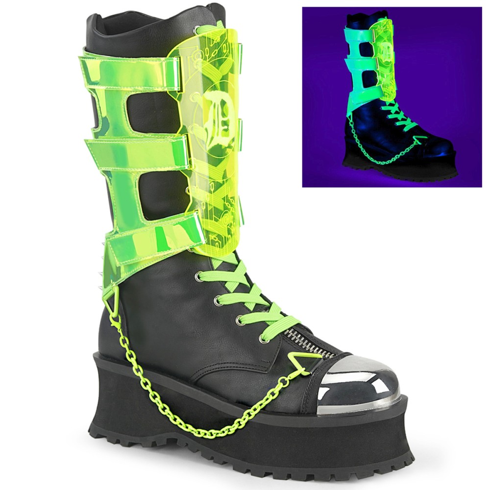 DemoniaCult - GRAVEDIGGER-255 Bottes de plate-forme - Noir/Vert